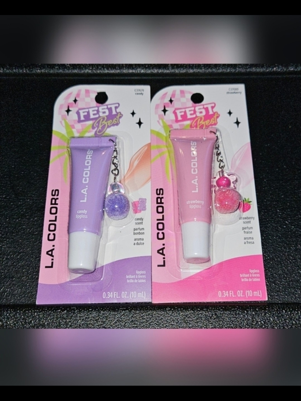 L.A. COLORS Fest Best Candy & Strawberry Lipgloss Duo With Charms 0.34fl Oz BNIB